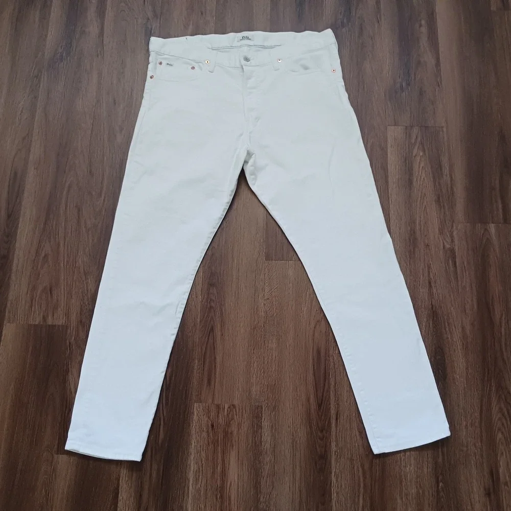 Polo Ralph Lauren Mens White Denim Jeans 38x30 Slim Straight Button Fly Stretch